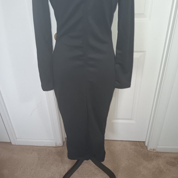 Spring Black Navy Gold Midi Dress  Long Sleeve women - Picture 6 of 7